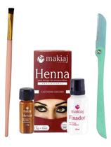 Kit designer sobrancelha profissional henna makiaj com navalha pelos + pincel chandrado rosa renna