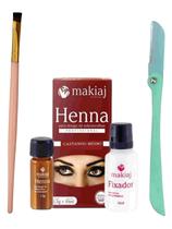 Kit designer sobrancelha profissional henna makiaj com navalha pelos + pincel chandrado rosa renna