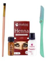 Kit designer sobrancelha profissional henna makiaj com navalha pelos + pincel chandrado rosa renna