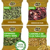 KIT Desinchá: Cavalinha, Espinheira Santa, Chá de Hibisco e Camomila - 100g de cada Produto