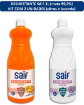 Kit Desinfetante 99,9% Saif 1L - 2 unds (Citrus e Lavanda)