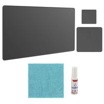 Kit Desk Pad 43x30cm Tapete De Mouse 20x20cm + Protetor Porta Copos e Spray Flanela