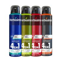 Kit Desodorante Aerosol Antitranspirante Herbíssimo Blue Ice + Green Leaf + Volcano + Dark Silver 150Ml