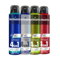 Kit Desodorante Aerosol Antitranspirante Herbíssimo Blue Ice + Snow Moon + Green Leaf + Volcano 150Ml