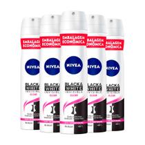 Kit Desodorante Aerosol Nívea Black & White Feminino 200ml - 5 unidades