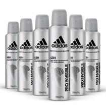 Kit Desodorante Aerossol Adidas Invisible Masculino com 150ml com 6 unidades