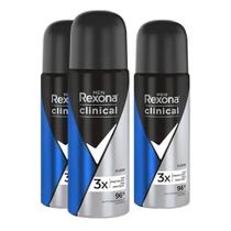 Kit Desodorante Antitranspirante Aerosol Rexona Men Clinical Classic Clean 55ml - 3 Unidades