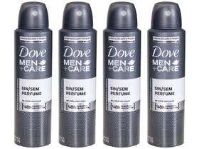 Kit Desodorante Antitranspirante Aerossol Dove - Masculino Sem Perfume 150ml 4 Unidades