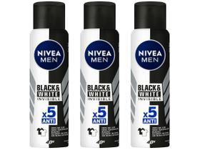 Kit Desodorante Antitranspirante Aerossol Nivea - Invisible for Black & White Masculino 3 Unidades