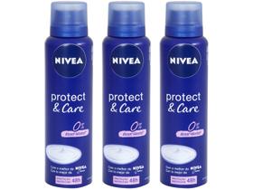 Kit Desodorante Antitranspirante Aerossol Nivea - Protect e Care Feminino 48 Horas 150ml 3 Unidades
