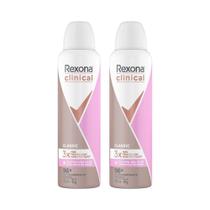 Kit Desodorante Antitranspirante Aerossol Rexona Feminino Clinical Clean 150ml (2 Unidades) Kit Desodorante Antitranspirante Aerossol Rexona Feminino Clinical Clean 150ml (2 Unidades)