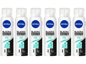 Kit Desodorante Nivea 6 Unidades Invisible - Black e White Aerossol Antitranspirante 150ml