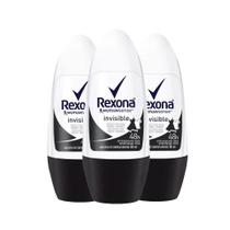 Kit Desodorante Roll On Rexona Invisible Feminino 50ml - 3 Unidades