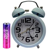 Kit Despertador Relógio Analógico Vintage Som Alto para Alarme e Decoração com Pilha AA Recarregável 2500 mAh - Linksky