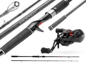 Kit Destiny BG Zeeo Com Vara Para Carretilha ZEEO Destiny 2,40m 20-50lbs - 2 Partes + Carretilha ZEEO Destiny Black - 07 Rolamentos
