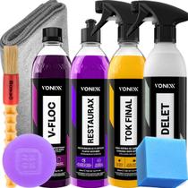 Kit Detergente Automotivo Neutro V-Floc Renovador de Plasticos Restaurax Limpador Delet Cera Liquida Spray Tok Final Vonixx Kit Detergente Automotivo Neutro V-Floc Renovador de Plasticos Restaurax Limpador Delet Cera Liquida Spray Tok Final Vonixx
