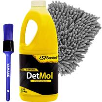 Kit detmol 2 litros sandet para lavar carro moto caminhão shampoo desengraxante limpeza pesada luva pincel