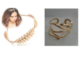 Kit Deusa Grega Feminina C/ 1 Tiara e 1 Bracelete Cobra