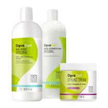 Kit Deva Curl No-Poo Shampoo 1L, Condicionador 1L, Creme Modelador Styling Cream 500G