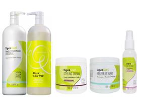 Kit Deva Curl Shampoo + cond. + Heaven in Hair + Styling Cream + 1 SET IT FREE (5 produtos)