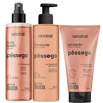 Kit Dia a Dia Hidratante Esfoliante Rosto e Corpo e Body Splash Pessego Presente Labotrat