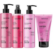 Kit Dia a Dia Labotrat Cereja Hidratante Esfoliante Sabonete Body Splash Pele Firme Hidratada