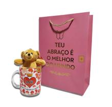 Kit Dia das Mães 1 Caneca 330ml + 1 Urso Pelúcia + 1 Sacola