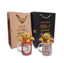 Kit Dia das Mães 2 Caneca 330ml + 2 Urso Pelúcia + 2 Sacola