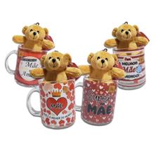 Kit Dia das Mães 4 Canecas 330ml + 4 Urso Lembrança Presente