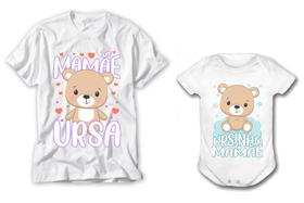 Kit Dia das Mães camiseta e body mamãe ursa com amor