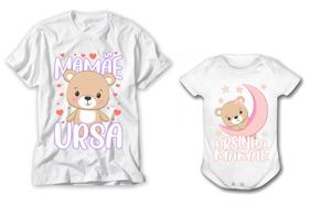 Kit Dia das Mães camiseta e body mamãe ursa com amor