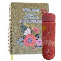 Kit Dia Das Mães Garrafa de 700 ml Com Planner Marrom de 80 Folhas Agenda Anotações Presente