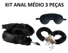 Kit Dia dos namorado 3 Peças: Plug Anal Cauda Longa Gata, Máscara e Algema de Pelucia