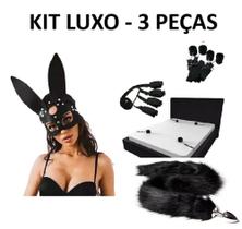 Kit Dia dos namorado 3 Peças: Plug Anal Cauda Longa, Máscara e Algema de Cama