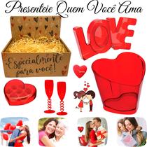 Kit Dia Dos Namorados Caixa Personalizada Balde Gelo Taças Petisqueira Porta-Joia Vela