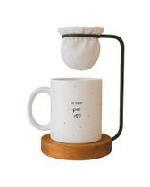Kit Dia dos Pais, Caneca 'Te Amo Pai' com Mini Coador de Café, Base em Madeira