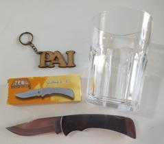 Kit Dia dos Pais Copo Bristol 410 ml Nadir Canivete Inox Zebu Barretos Original Chaveiro Pai Edição Limitada