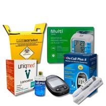 Kit Diabetes Completo com Monitor de Pressão + Medidor + Caneta + Lancetas + Tiras + Coletor