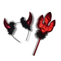 Kit Diabinha Com Tiara e Tridente Halloween Carnaval