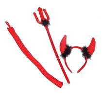 Kit Diabinha Tiara Com Chifre Rabinho e Tridente Festa Carnaval Halloween