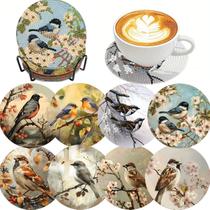 Kit Diamond Art Coaster Clendo Bird Vintage com suporte, 8 peças Kit Diamond Art Coaster Clendo Bird Vintage com suporte, 8 peças