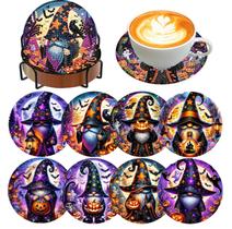Kit Diamond Art Coasters Meothan Halloween, 8 peças com suporte