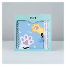 Kit Diario + Caneta Gatinhos Fofy Papelaria Fofa Azul Corações, Material Escolar, Volta as aulas 2026 Kit Diario + Caneta Gatinhos Fofy Papelaria Fofa Azul Corações, Material Escolar, Volta as aulas 2026