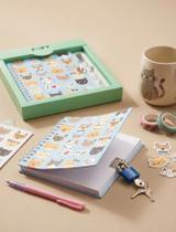 Kit Diário Friend Caderno com Cadeado e Adesivos Gatinho - Fofy Kit Diário Friend Caderno com Cadeado e Adesivos Gatinho - Fofy