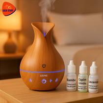 Kit Difusor aromatizador e umidificador de ambientes edição madeira +3 essências e função de cromoterapia 200ml Kit Difusor aromatizador e umidificador de ambientes edição madeira +3 essências e função de cromoterapia 200ml