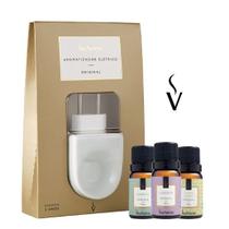 Kit Difusor Aromatizador Elétrico Original + 3 Essências Via Aroma (Bamboo, Capim Limão e Lavanda)