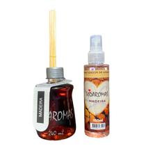 Kit Difusor Aromatizador Vareta Spray Vidaroma Sabor Madeira