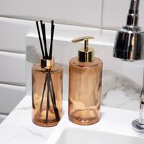 Kit Difusor e Porta Sabonete Liquido de Vidro Laranja F01 - D'Rossi