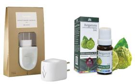 KIT Difusor Elétrico de PORCELANA Via Aroma e Óleo Essencial Bergamota WNF 5 ml