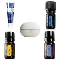 Kit Difusor ultrassônico Pebble doTERRA +1 Lemon +1 Peppermin+1 Deep blue 5ml - 1 Pomada Deep Blue